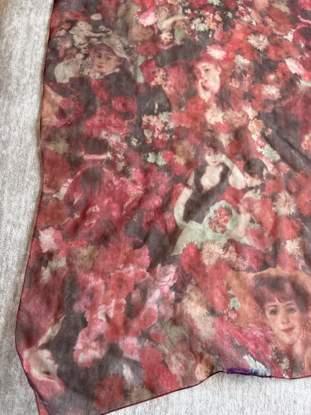 Vintage Mademoiselle Sheer Brown Orange Faces Square Women's Fashion Scarf